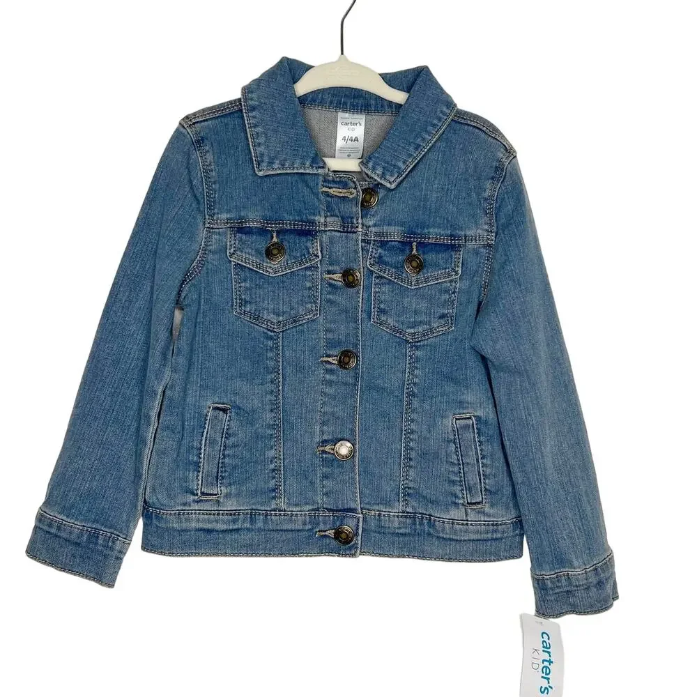 CARTER'S KID NWT Basic Denim Jean Jacket Button Down Medium Blue Girls Size 4